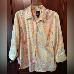 Chaps multicolored paisley button down blouse no iron size 1X
